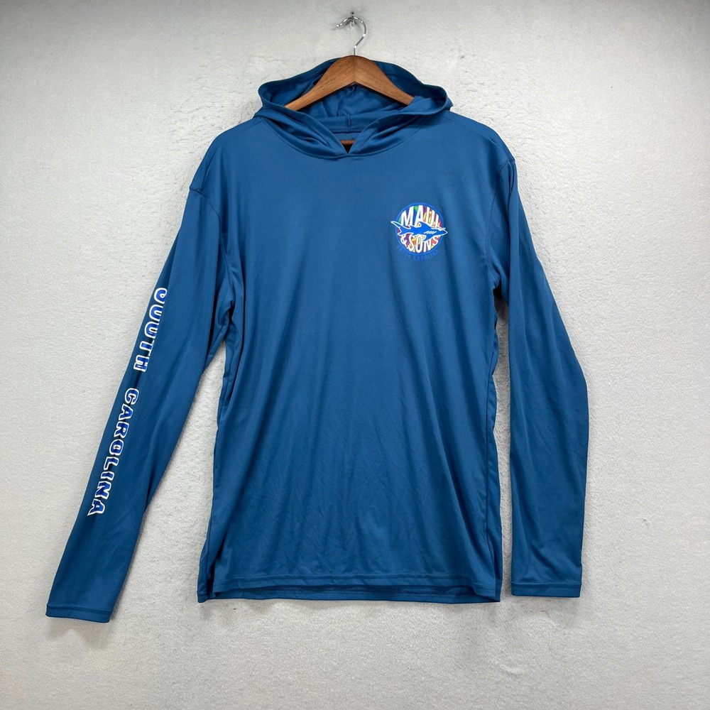 Maui & Sons Hooded Sun Shirt Mens Medium Blue South Carolina UPF 50 Rash Guard